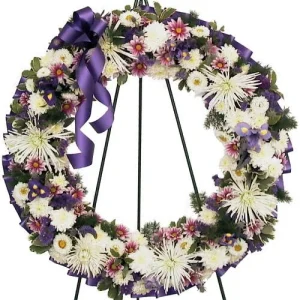 Coroana funerara cu iris si crizantema