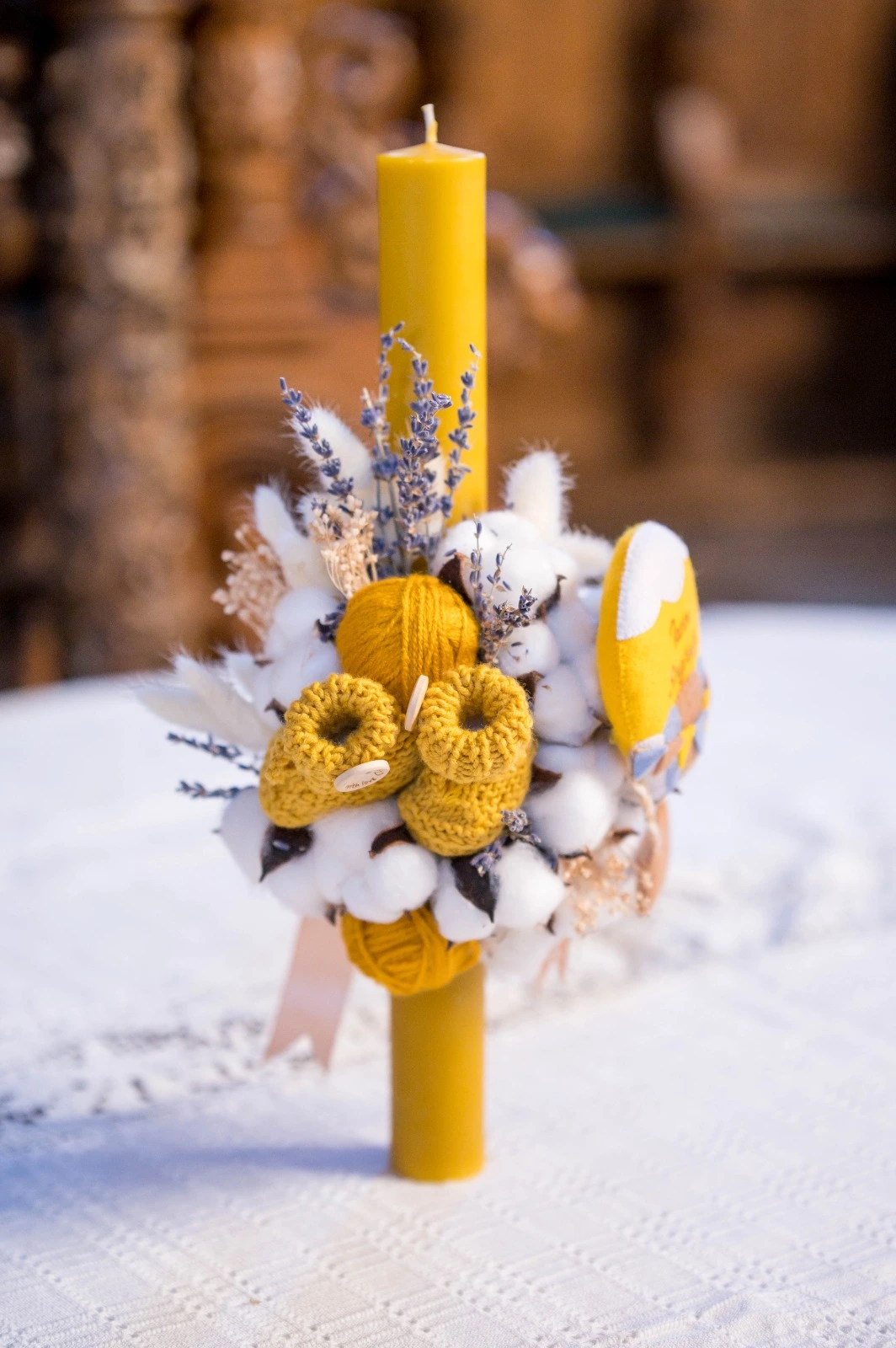 Lumanare botez cu bumbac si botosei