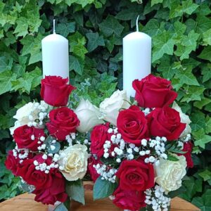 Lumanari cununie alb cu rosu