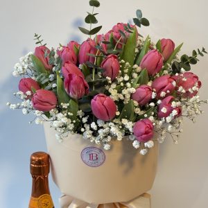 Buchet lalele roz cu prosecco
