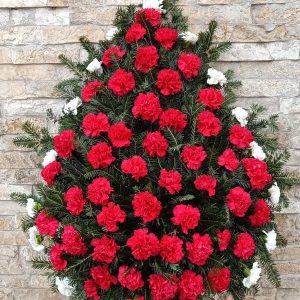 Coroana funerara Garoafe rosii si albe